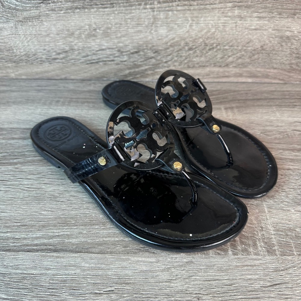 Tory Burch Black Patent Miller Thong Sandals